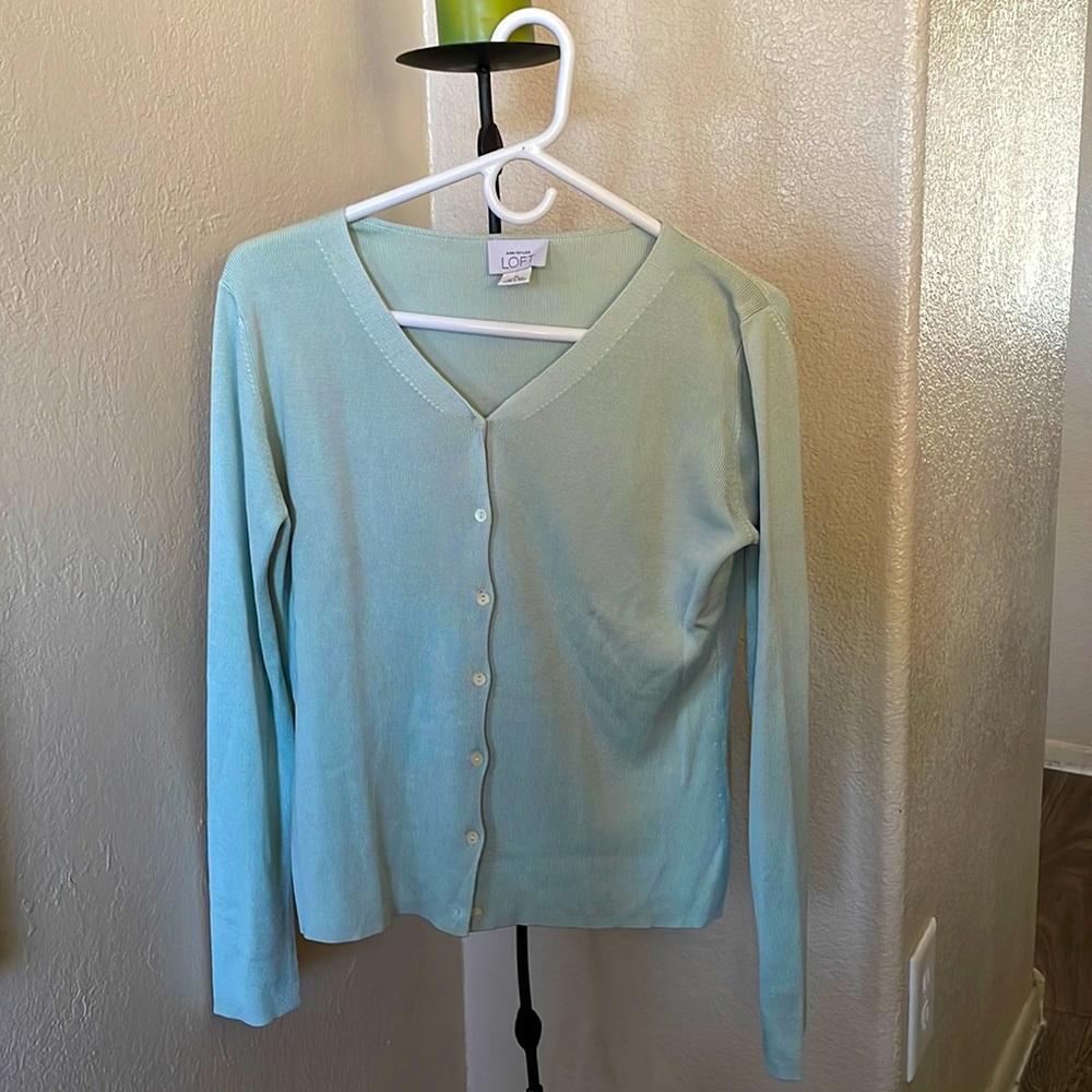 Ann Taylor Loft, Light Green Cardigan, M, 100% Silk